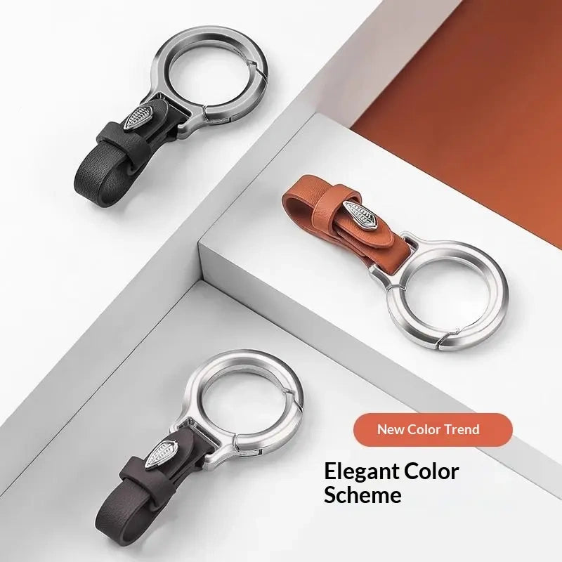 New Upgraded Zinc Alloy Keychain with Leather Strap Stylish & Versatile for Home Car Use Anti-Lost Key Chain