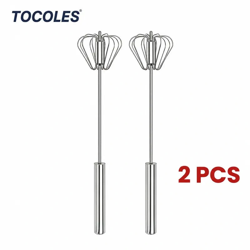 Stainless Steel Hand-Push Rotary Whisk - Food-Grade Rust-Resistant Kitchen Utensil