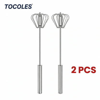 Stainless Steel Hand-Push Rotary Whisk - Food-Grade Rust-Resistant Kitchen Utensil