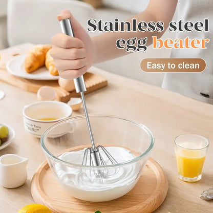 Stainless Steel Hand-Push Rotary Whisk - Food-Grade Rust-Resistant Kitchen Utensil