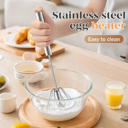 Stainless Steel Hand-Push Rotary Whisk - Food-Grade Rust-Resistant Kitchen Utensil