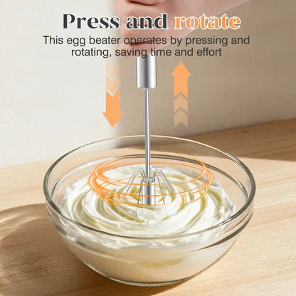 Stainless Steel Hand-Push Rotary Whisk - Food-Grade Rust-Resistant Kitchen Utensil