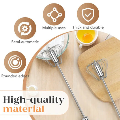 Stainless Steel Hand-Push Rotary Whisk - Food-Grade Rust-Resistant Kitchen Utensil