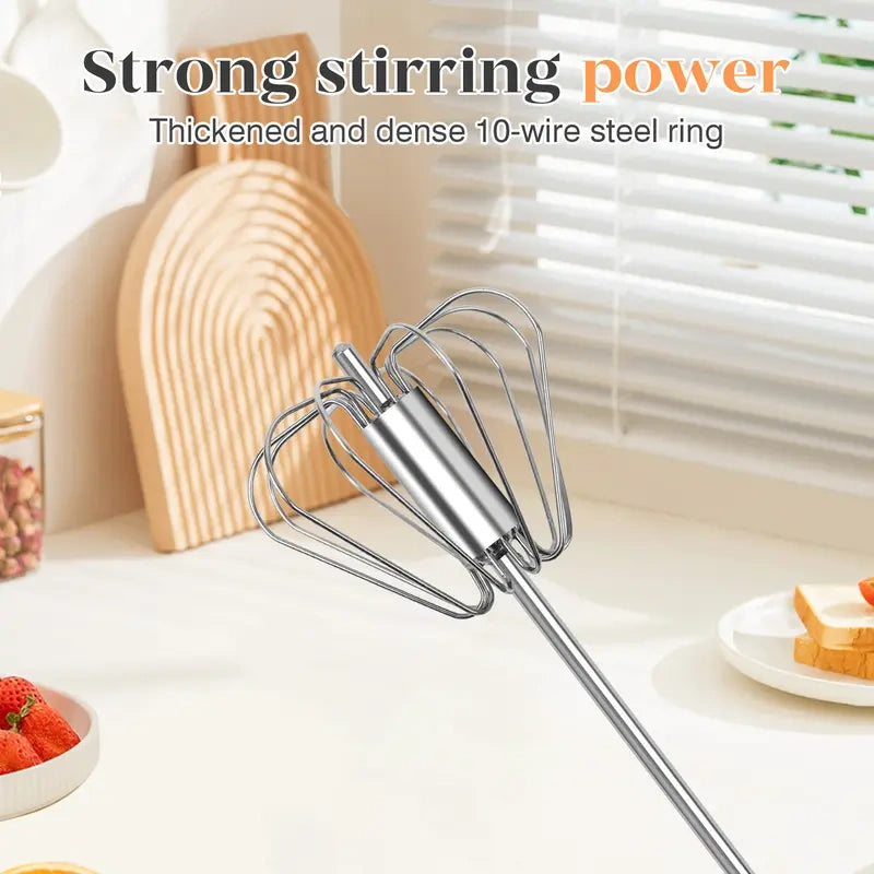 Stainless Steel Hand-Push Rotary Whisk - Food-Grade Rust-Resistant Kitchen Utensil