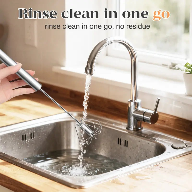 Stainless Steel Hand-Push Rotary Whisk - Food-Grade Rust-Resistant Kitchen Utensil