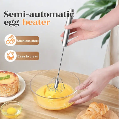 Stainless Steel Hand-Push Rotary Whisk - Food-Grade Rust-Resistant Kitchen Utensil
