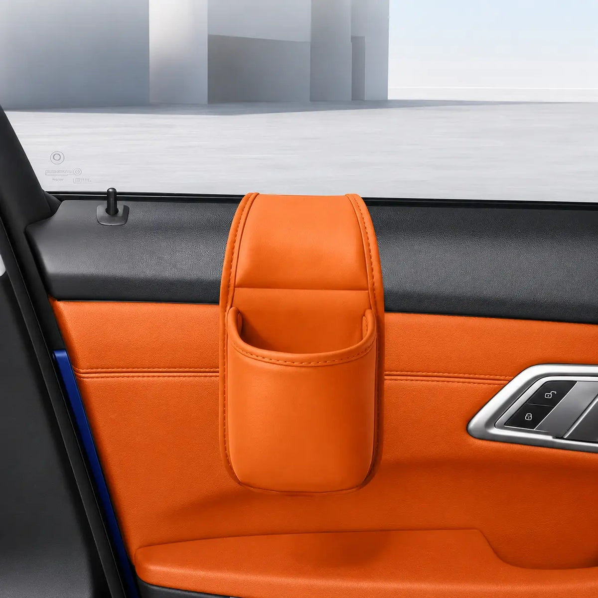 Leather car door storage pocket - double-layer compartments