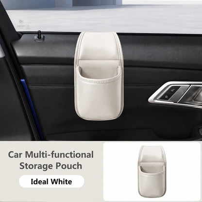 Leather car door storage pocket - double-layer compartments
