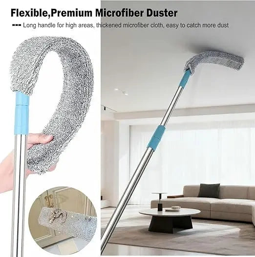 Extendable Feather Duster with Bendable Microfiber Head & Telescoping Pole