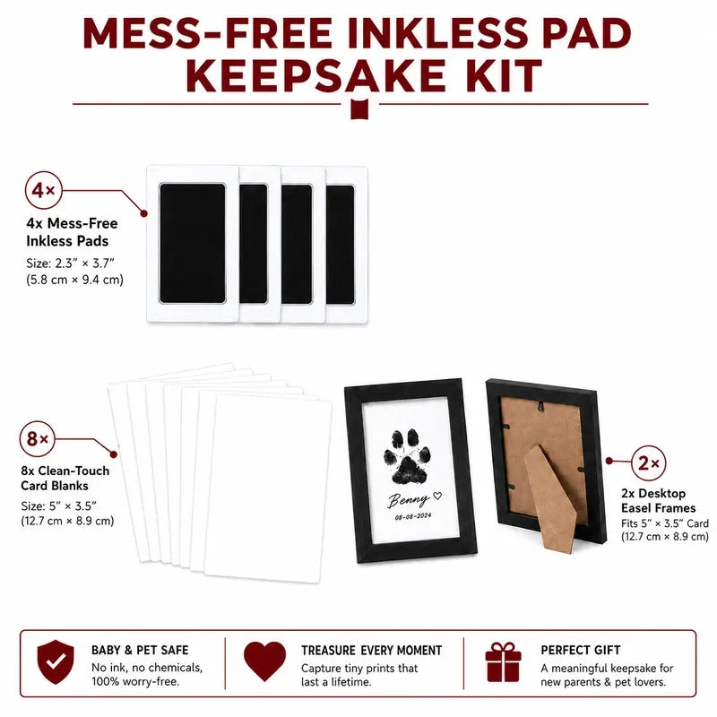 4-Pcs Paw Print Kit + 2 Photo Frame, Larleaf Dog Nose Print Kit