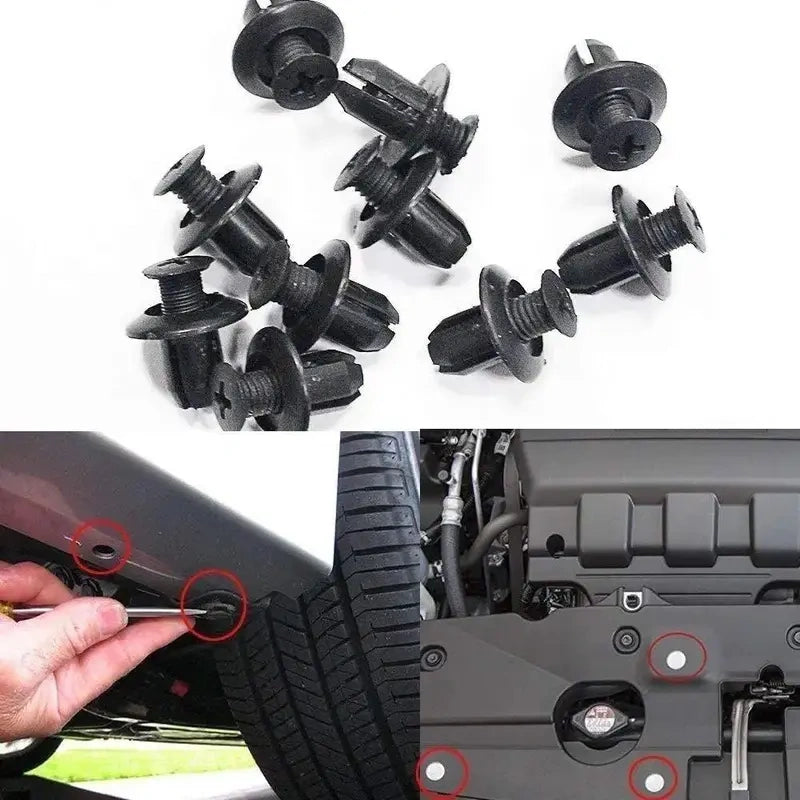 HE26 Universal Automotive Expansion Screw Clip Set with Nails - 100-Piece, 6 Types (C05,C20,C32,B01,D02,A16)