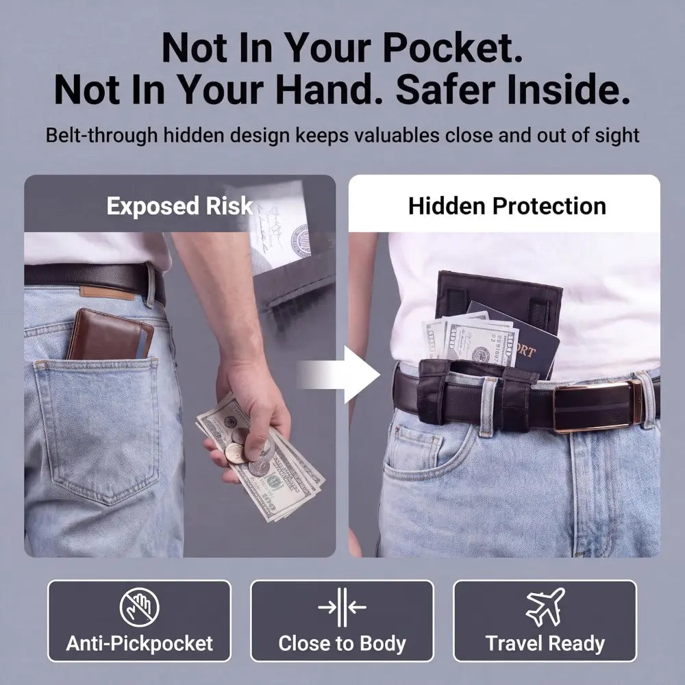 Anti-Theft Passport Pouch, Multifunctional Phone and ID Waist Pouch