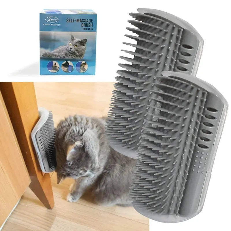 2-Pack Wall-Mounted Cat Self-Grooming Brush with Catnip