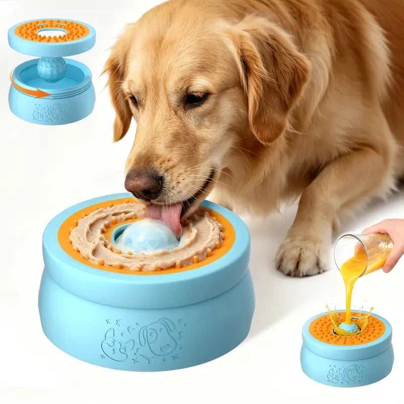 Anti-Spill Dog Lick Bowl with Built-In Rolling Ball