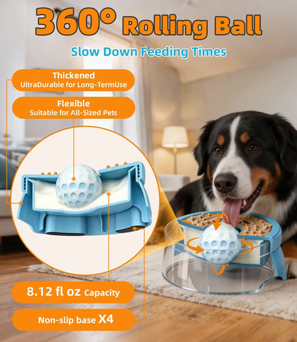 Anti-Spill Dog Lick Bowl with Built-In Rolling Ball