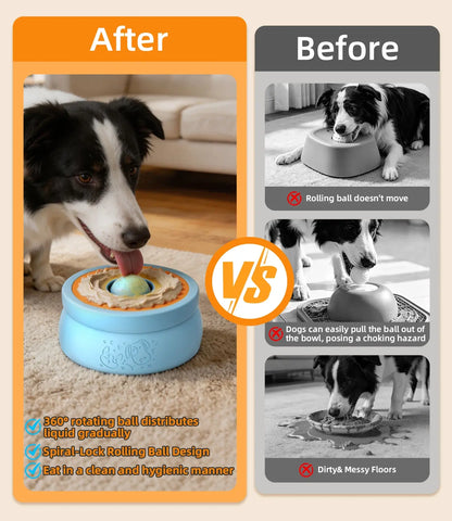 Anti-Spill Dog Lick Bowl with Built-In Rolling Ball