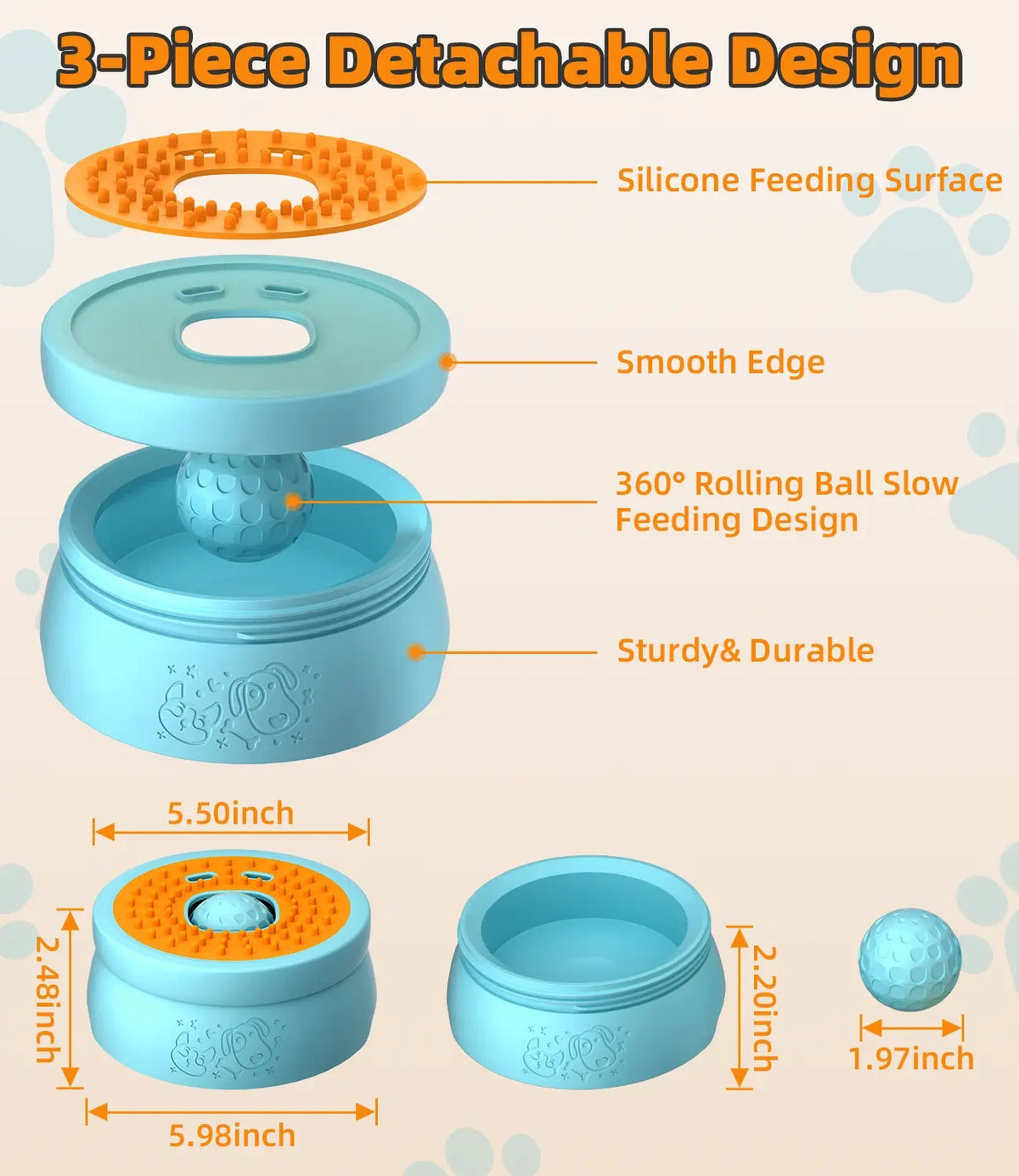 Anti-Spill Dog Lick Bowl with Built-In Rolling Ball