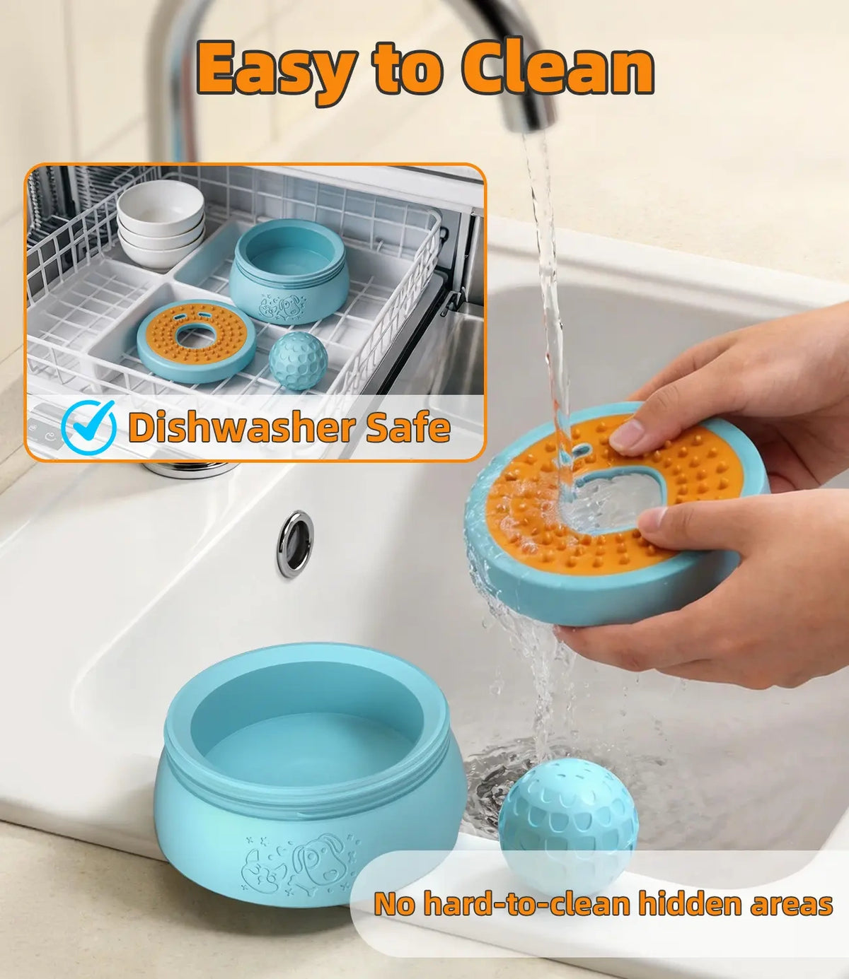 Anti-Spill Dog Lick Bowl with Built-In Rolling Ball