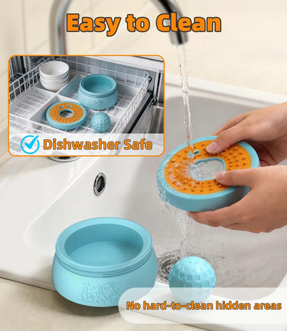 Anti-Spill Dog Lick Bowl with Built-In Rolling Ball