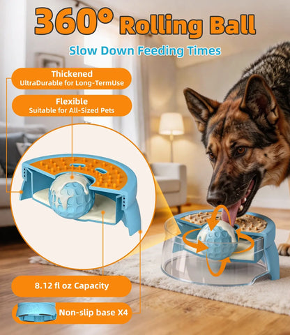 Anti-Spill Dog Lick Bowl with Built-In Rolling Ball