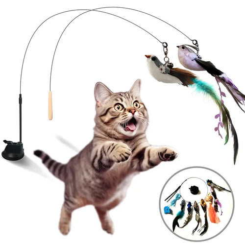 10-in-1 Hands-Free Interactive Cat Wand Toy with Suction Cup