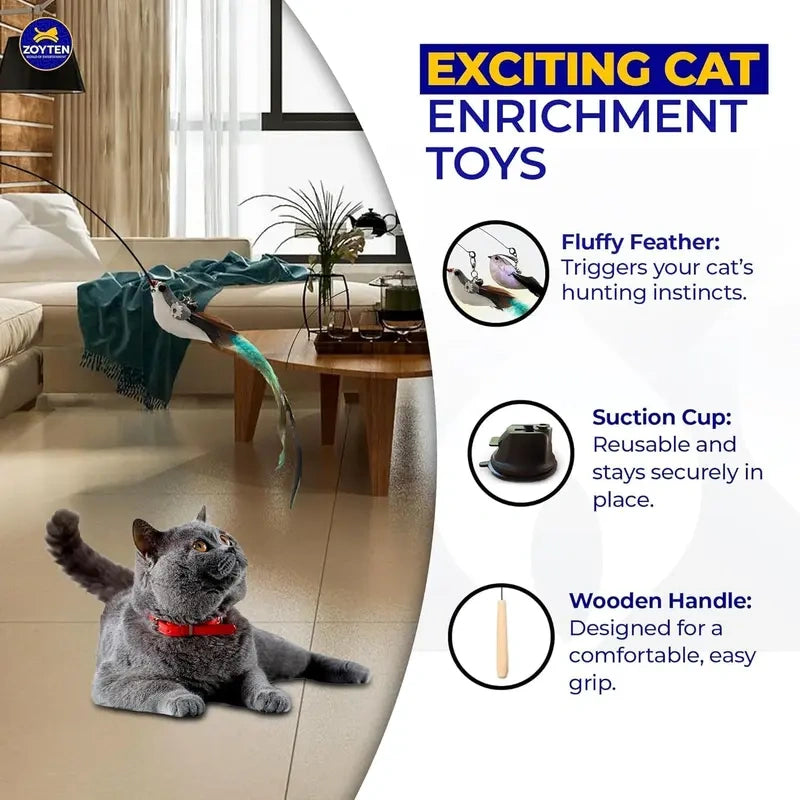 10-in-1 Hands-Free Interactive Cat Wand Toy with Suction Cup