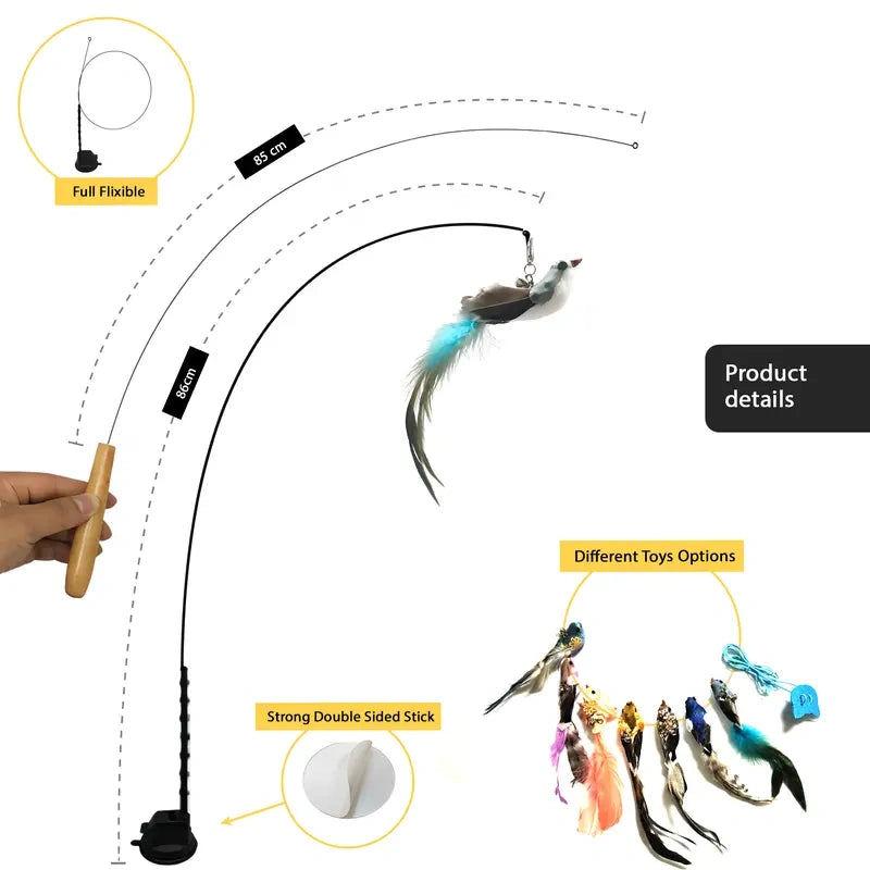 10-in-1 Hands-Free Interactive Cat Wand Toy with Suction Cup