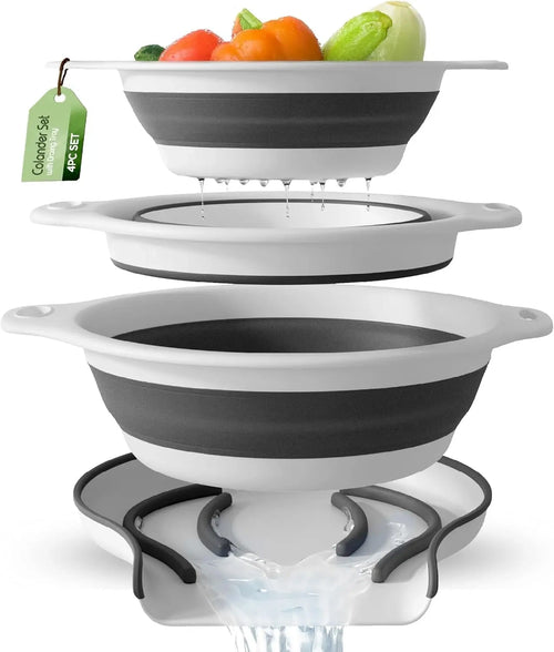 Collapsible Colanders 3-Pack Sturdy Kitchen Strainer Set