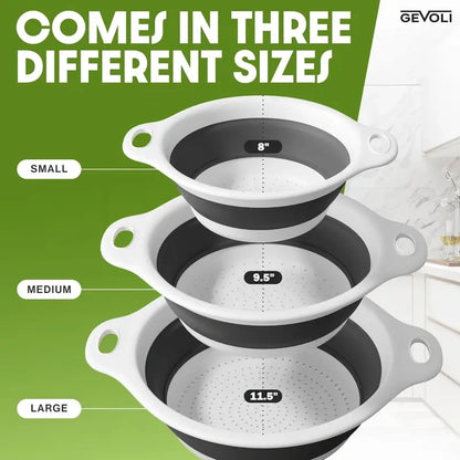 Collapsible Colanders 3-Pack Sturdy Kitchen Strainer Set