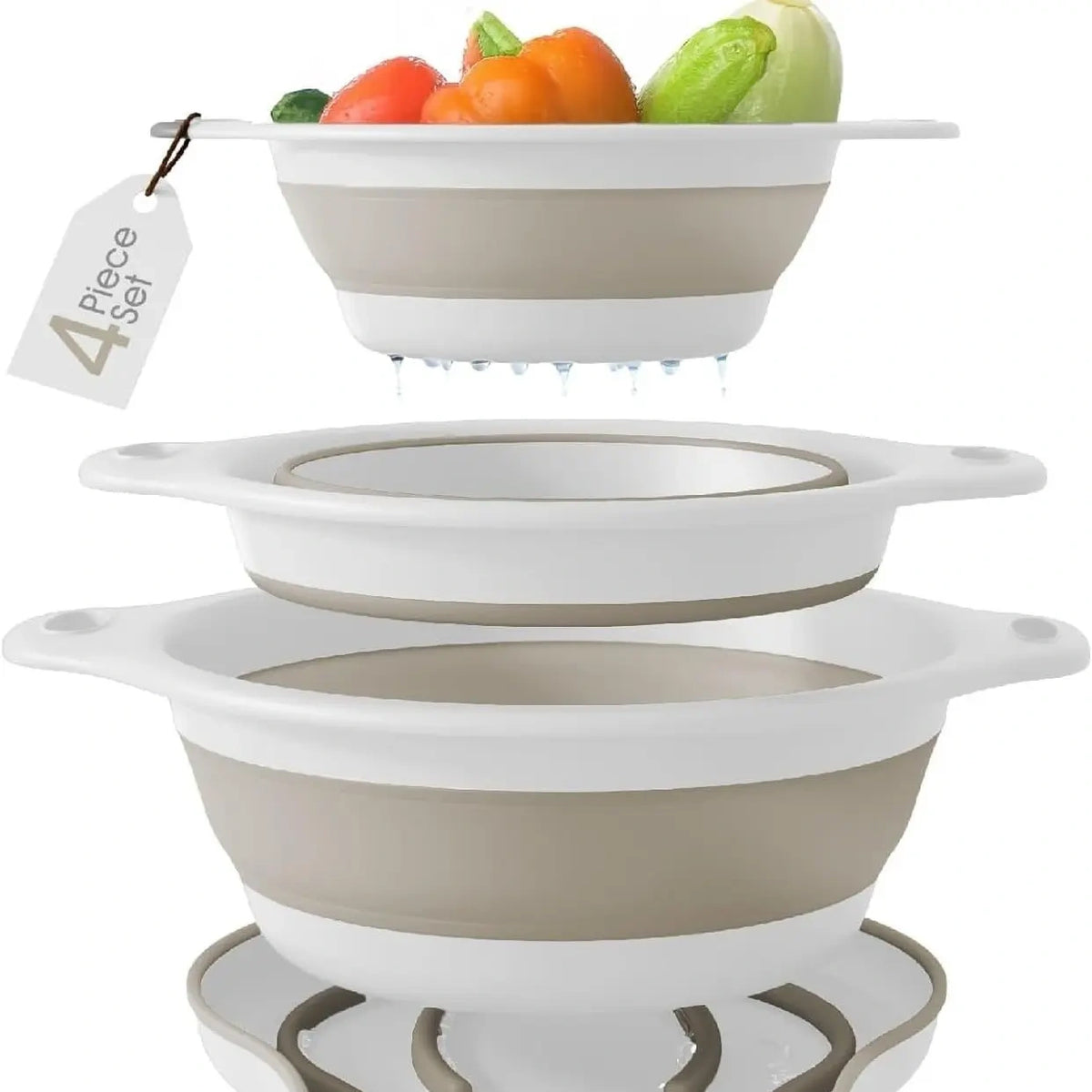 Collapsible Colanders 3-Pack Sturdy Kitchen Strainer Set