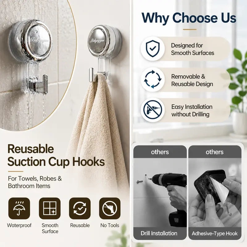 Nicespce Strong Suction Cup Hooks - No Tools/Drill Required