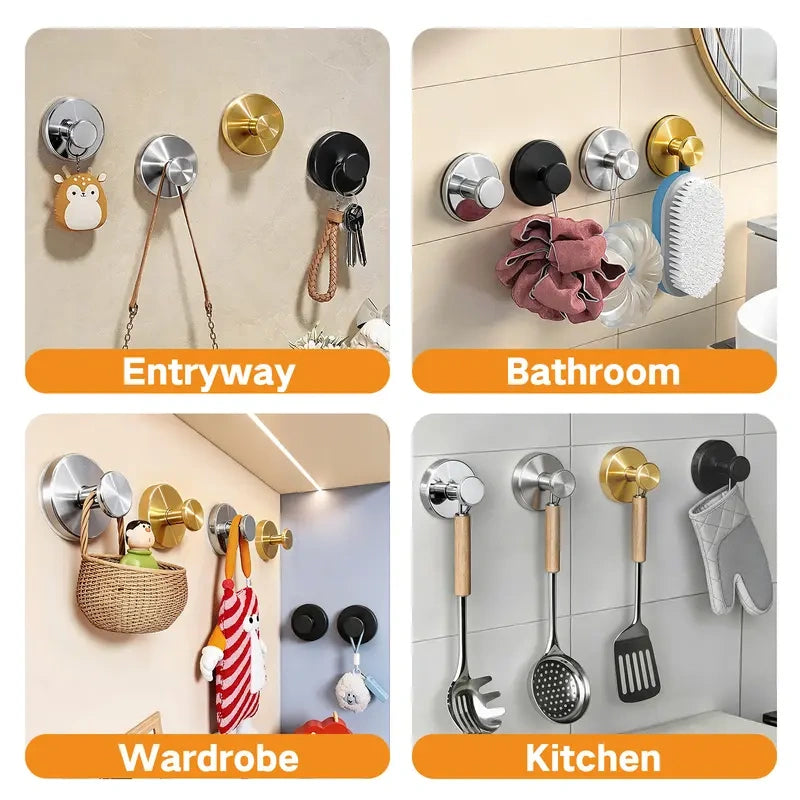 Decerk Heavy-Duty Stainless Steel Shower Suction Cup Hooks with Replaceable Core