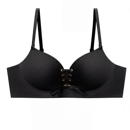 Wireless Drawstring Plunge Bra with Adjustable Front Lift - Black