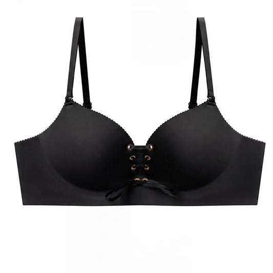 Wireless Drawstring Plunge Bra with Adjustable Front Lift - Black