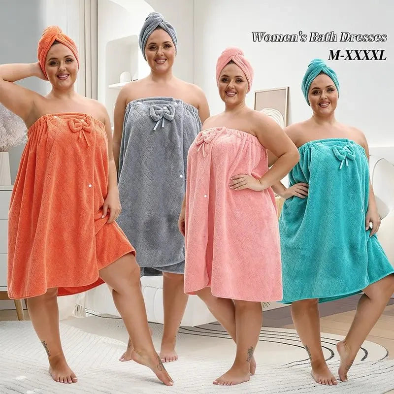Adjustable Bath Wrap and Shower Cap Set, M-XXL