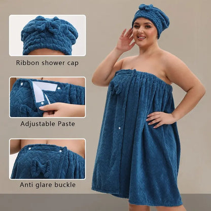 Adjustable Bath Wrap and Shower Cap Set, M-XXL