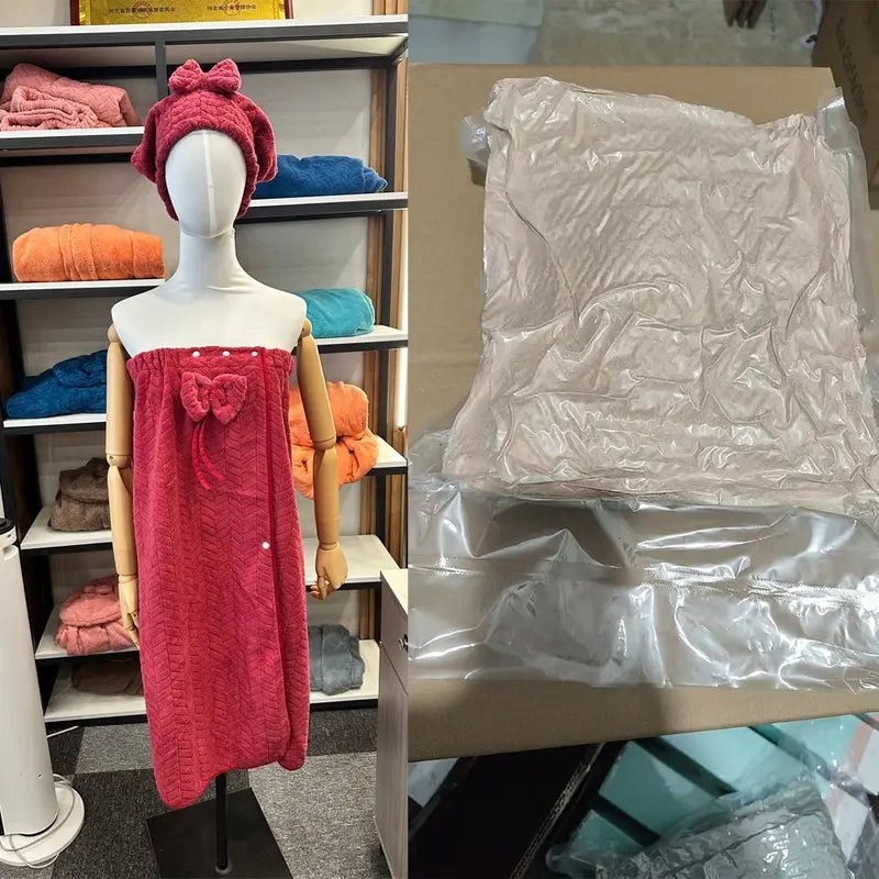 Adjustable Bath Wrap and Shower Cap Set, M-XXL