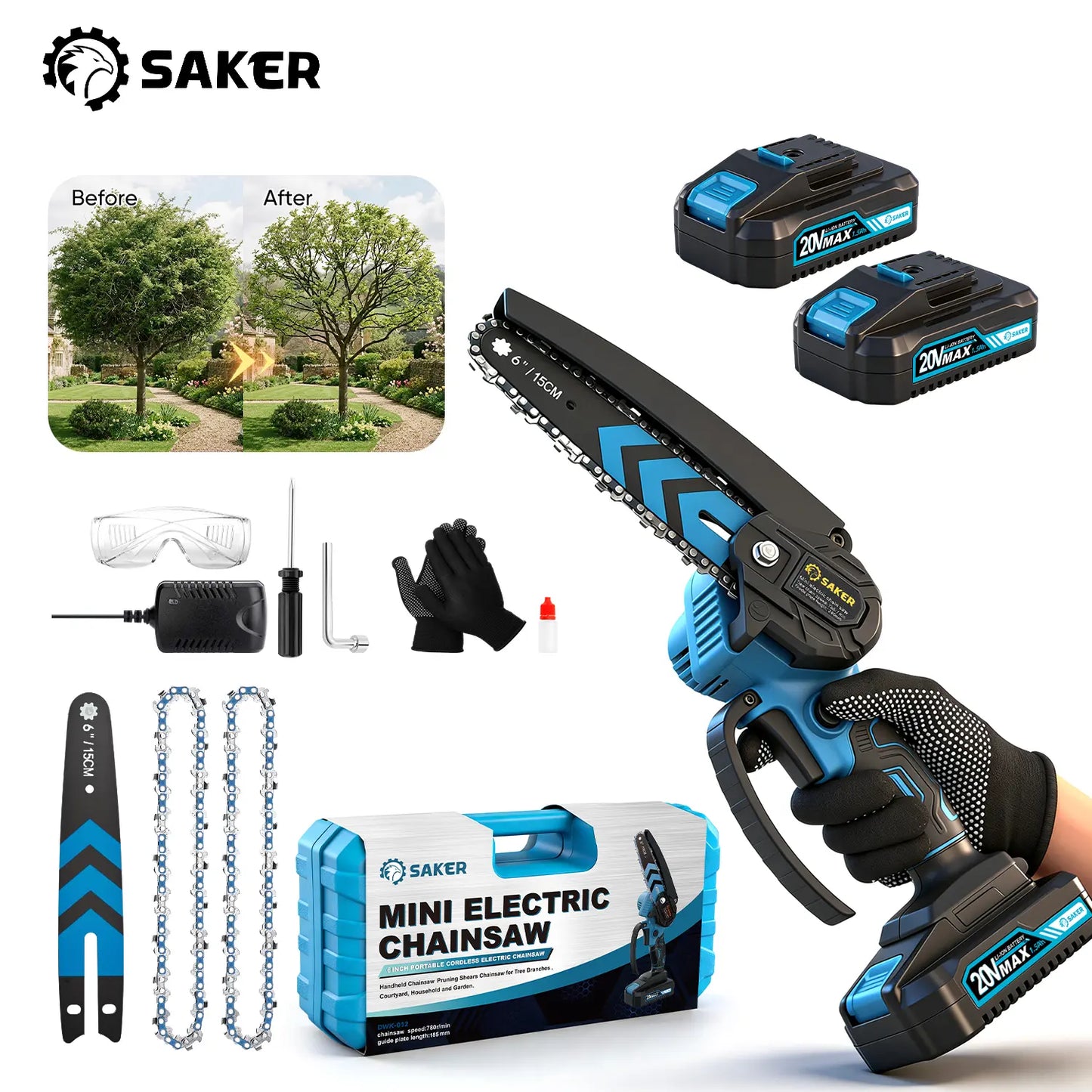 4/6-Inch Mini Chainsaw -3000mAh Long-Lasting Battery Power