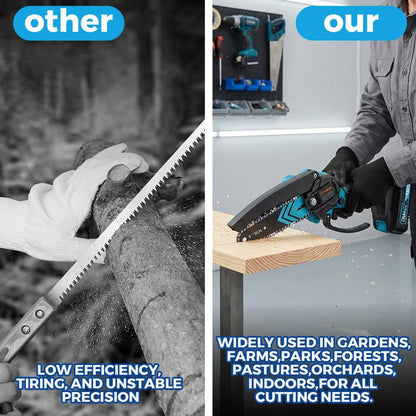 4/6-Inch Mini Chainsaw -3000mAh Long-Lasting Battery Power