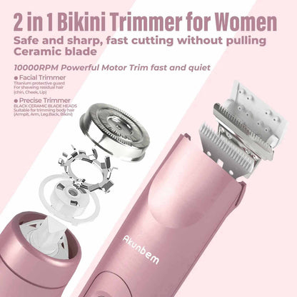 2-in-1 Electric Body & Pubic Hair Trimmer Waterproof Grooming Clipper