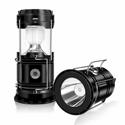 Solar Rechargeable LED Camping Lantern & Tactical Flashlight 2-Pack