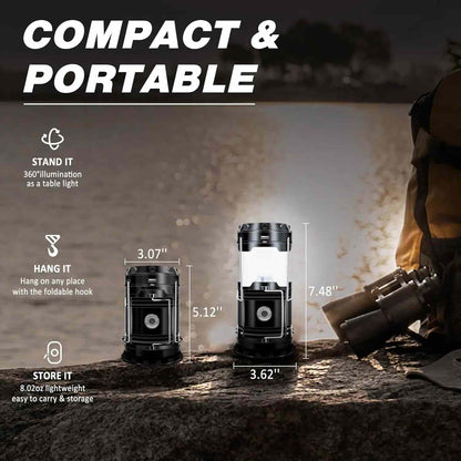 Solar Rechargeable LED Camping Lantern & Tactical Flashlight 2-Pack