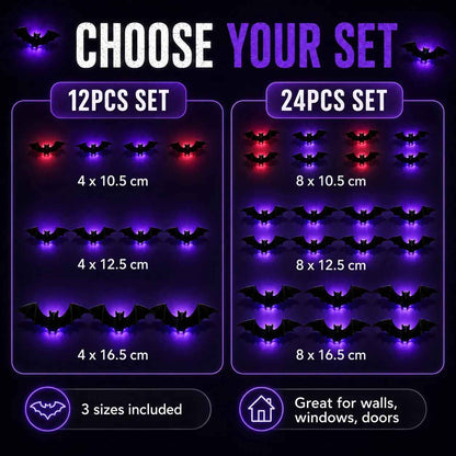 3D Glowing Bat Light LED Wall Stickers: Bendable Spooky Halloween Ornaments