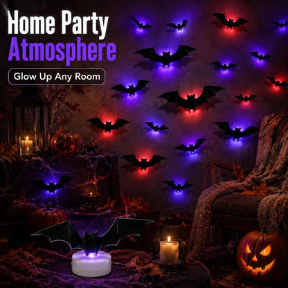 3D Glowing Bat Light LED Wall Stickers: Bendable Spooky Halloween Ornaments