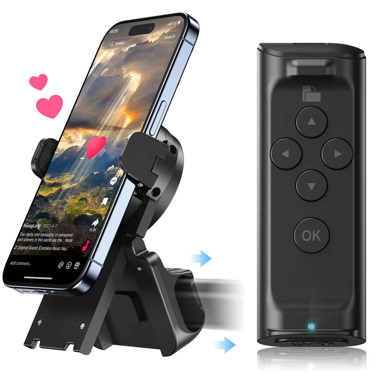 2-in-1 Phone Stand & Ring Remote — Wireless Page Turner & Camera Shutter