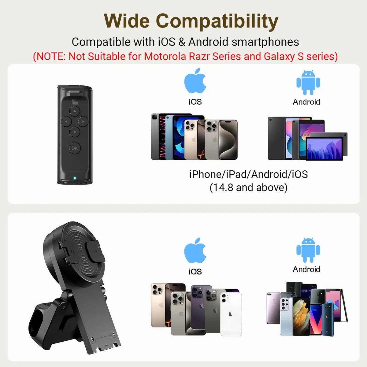 2-in-1 Phone Stand & Ring Remote — Wireless Page Turner & Camera Shutter