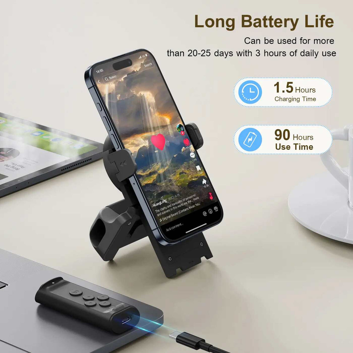 2-in-1 Phone Stand & Ring Remote — Wireless Page Turner & Camera Shutter