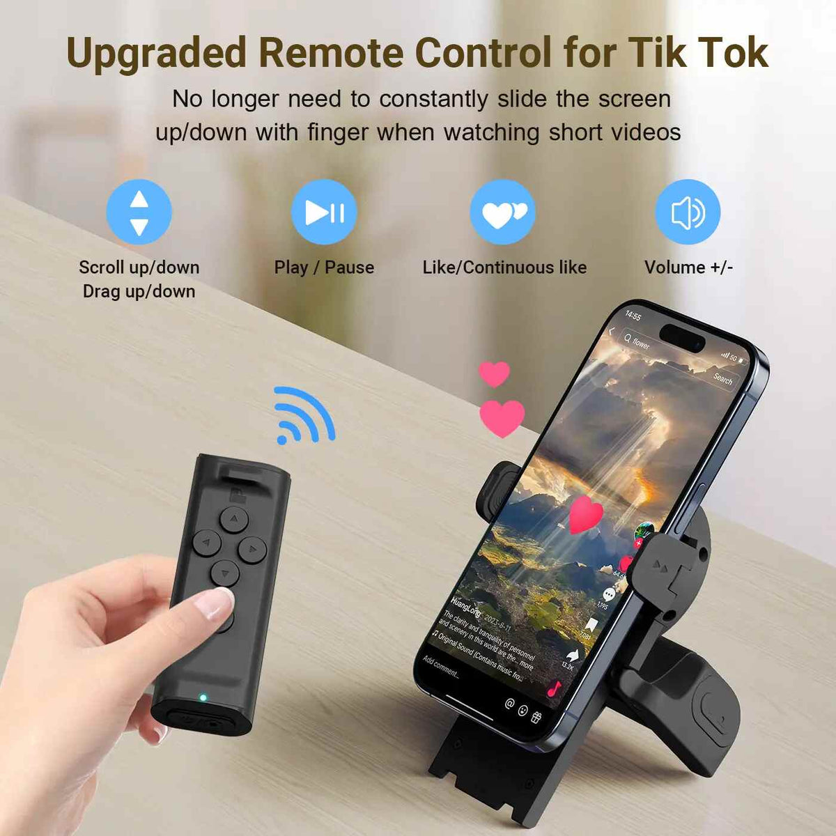 2-in-1 Phone Stand & Ring Remote — Wireless Page Turner & Camera Shutter