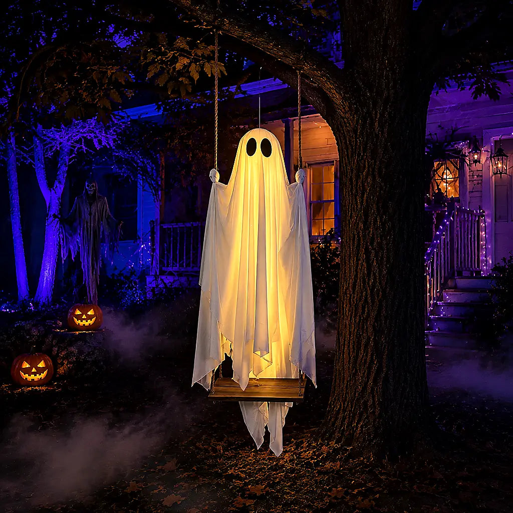 PhantomSwing 5FT Hanging Ghost – Remote-Control LED Halloween Decor