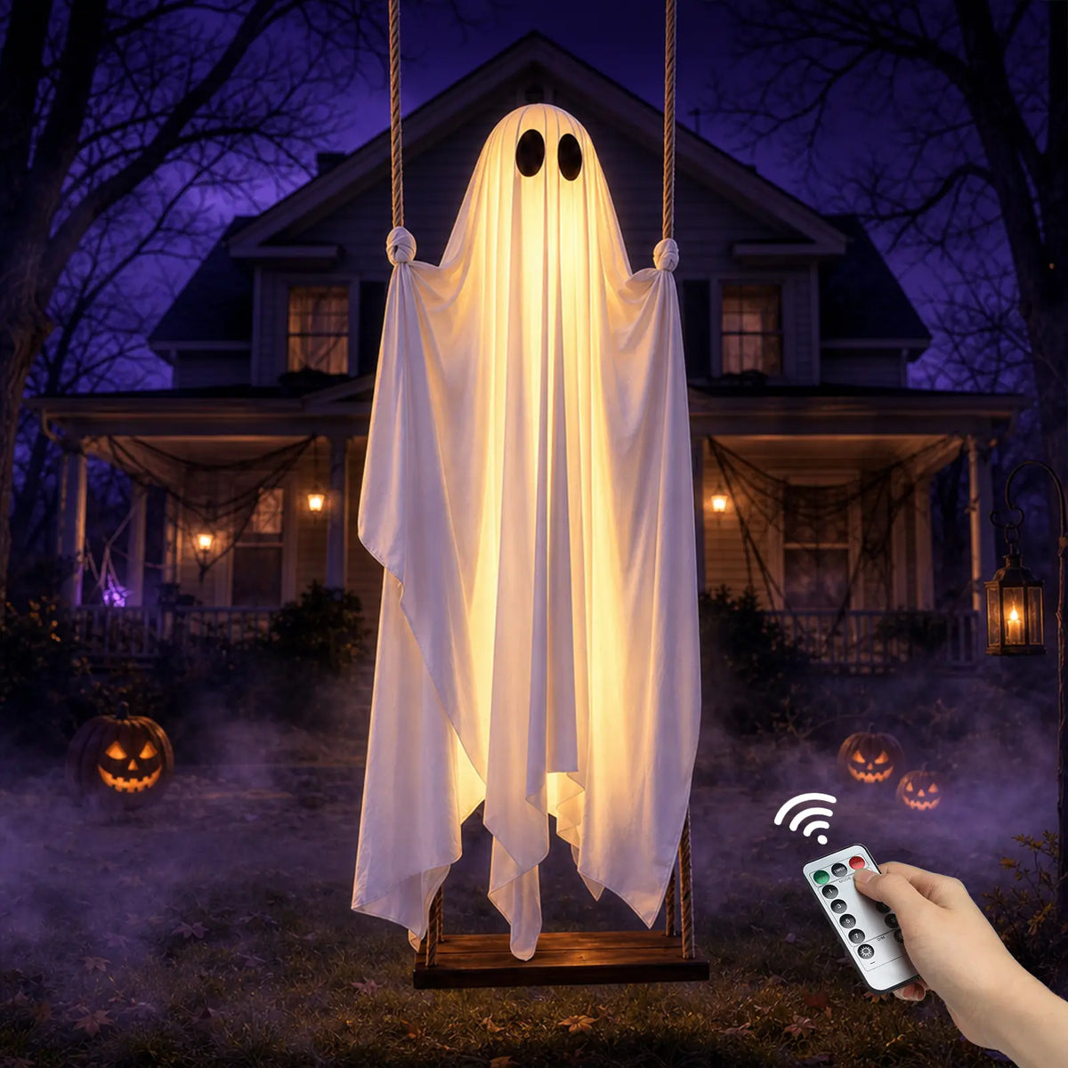 PhantomSwing 5FT Hanging Ghost – Remote-Control LED Halloween Decor